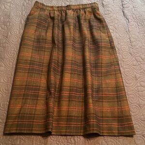 Plaid A-Line Skirt in Green and Brown